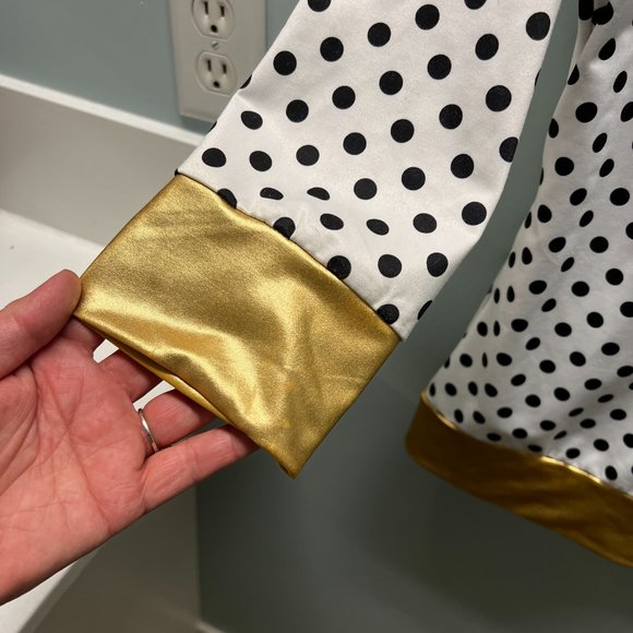 Isaac Mizrahi Sport Jacket Womens White Black Polka Dot Gold Trim Hooded - Picture 4 of 5